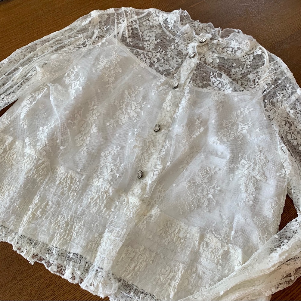 Vintage Chic Look Lace Blouse Off White SZ 12